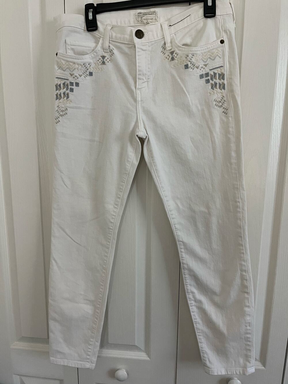 Current Elliott Womens Size 31 The Stiletto White With Embroidery Detail Jeans